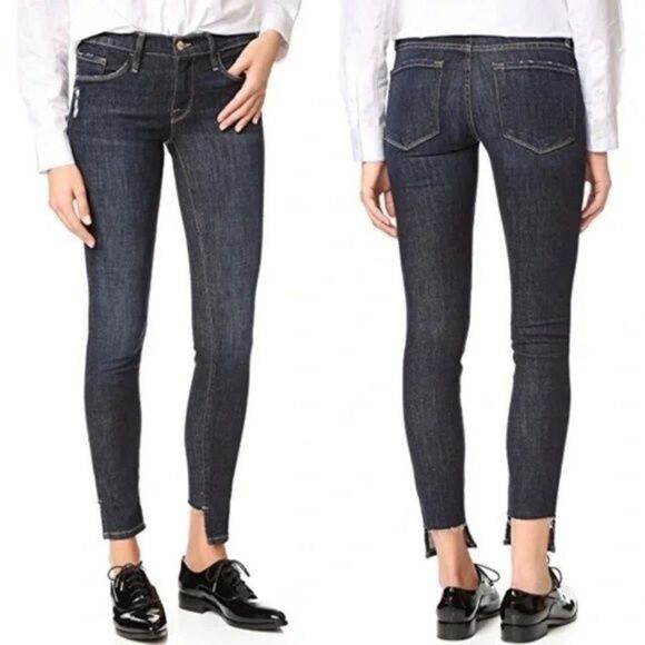 FRAME Le Skinny De Jeanne Jeans Crown Heights Dark Blue Step Hem Size 27 - Picture 1 of 15